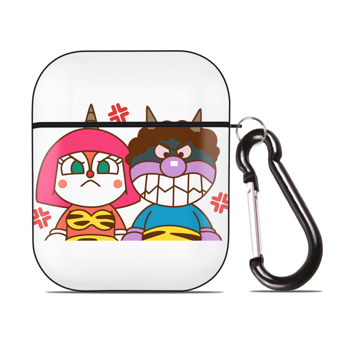 （画像用） アンパンマン Anpanman AirPods 第2世代保護ケース ハードシェル ブラック 耐衝撃・防指紋・カラビナ付き