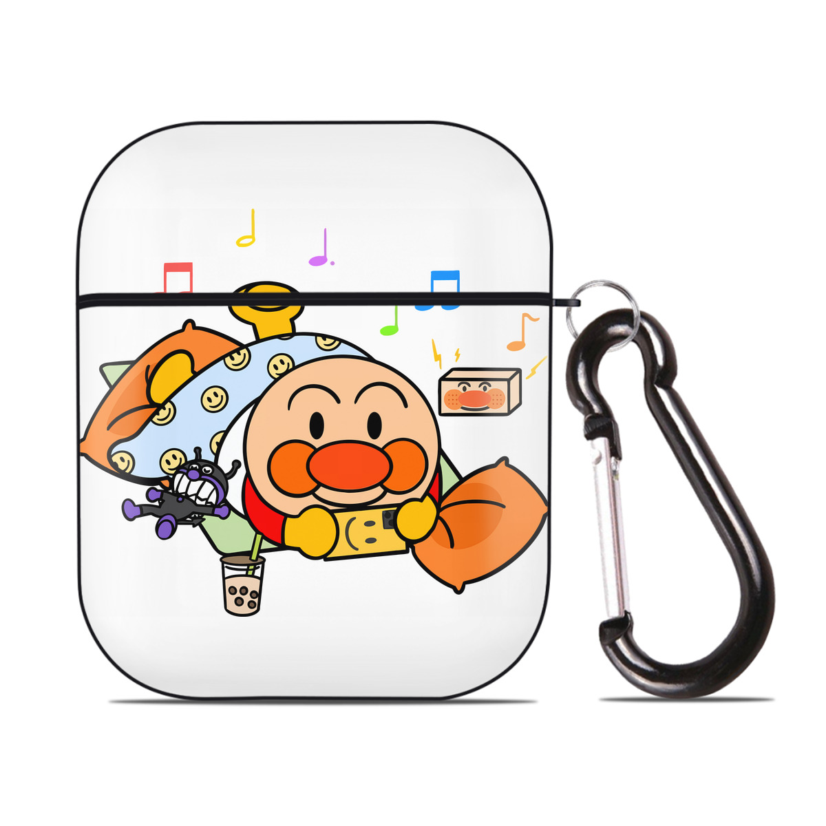 （画像用） アンパンマン Anpanman AirPods 第2世代保護ケース ハードシェル ブラック 耐衝撃・防指紋・カラビナ付き