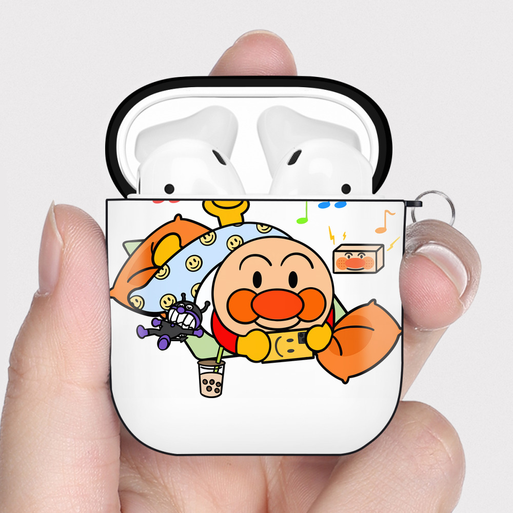 （画像用） アンパンマン Anpanman AirPods 第2世代保護ケース ハードシェル ブラック 耐衝撃・防指紋・カラビナ付き