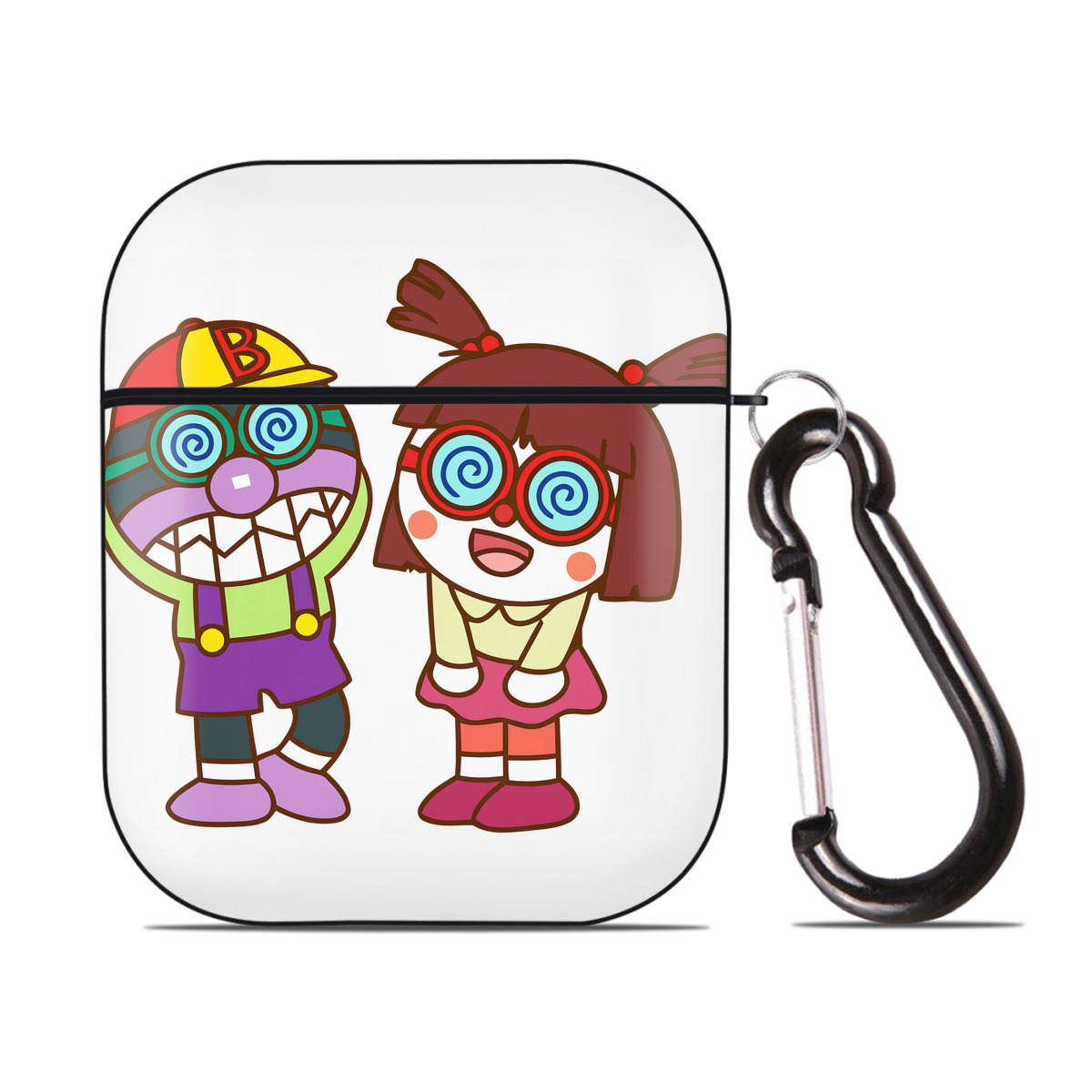 （画像用） アンパンマン Anpanman AirPods 第2世代保護ケース ハードシェル ブラック 耐衝撃・防指紋・カラビナ付き
