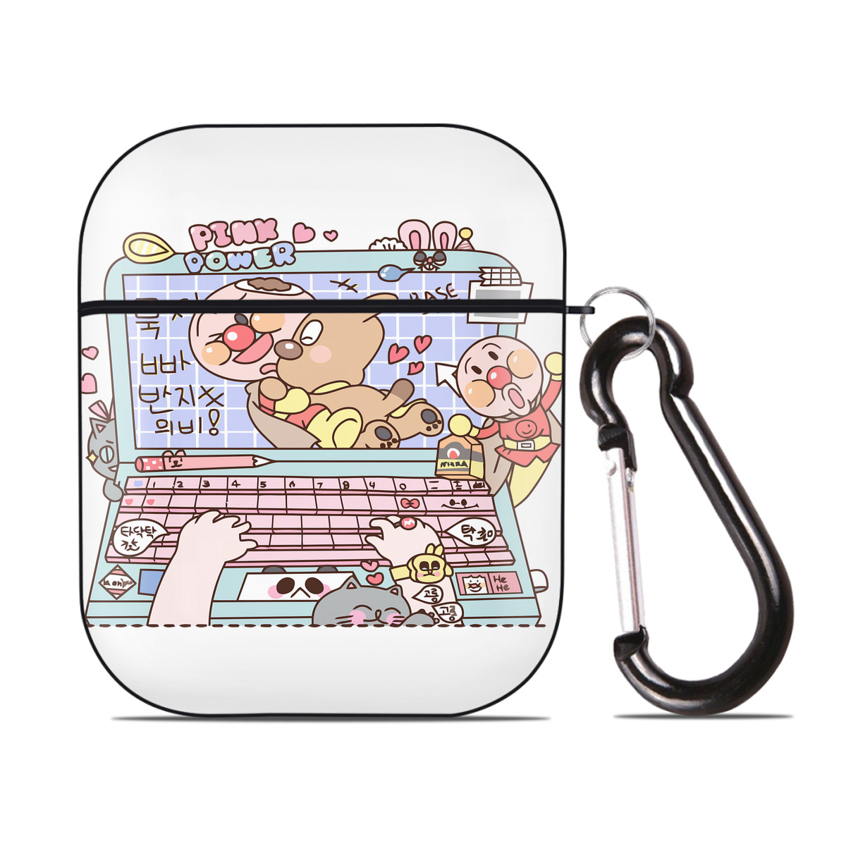 （画像用） アンパンマン Anpanman AirPods 第2世代保護ケース ハードシェル ブラック 耐衝撃・防指紋・カラビナ付き