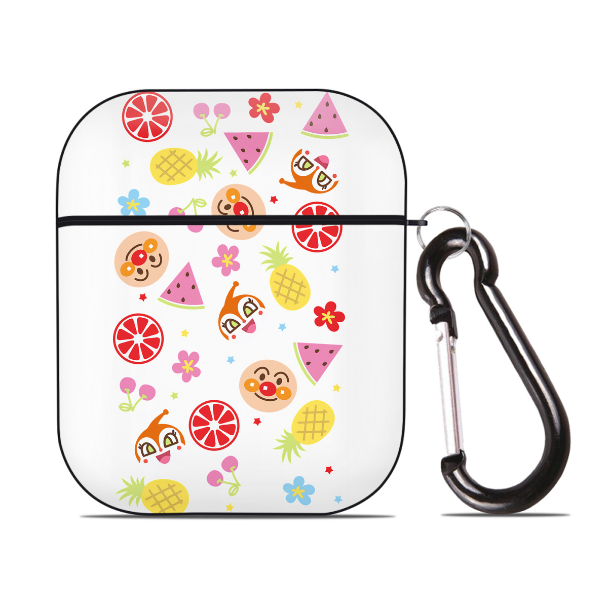 （画像用） アンパンマン Anpanman AirPods 第2世代保護ケース ハードシェル ブラック 耐衝撃・防指紋・カラビナ付き