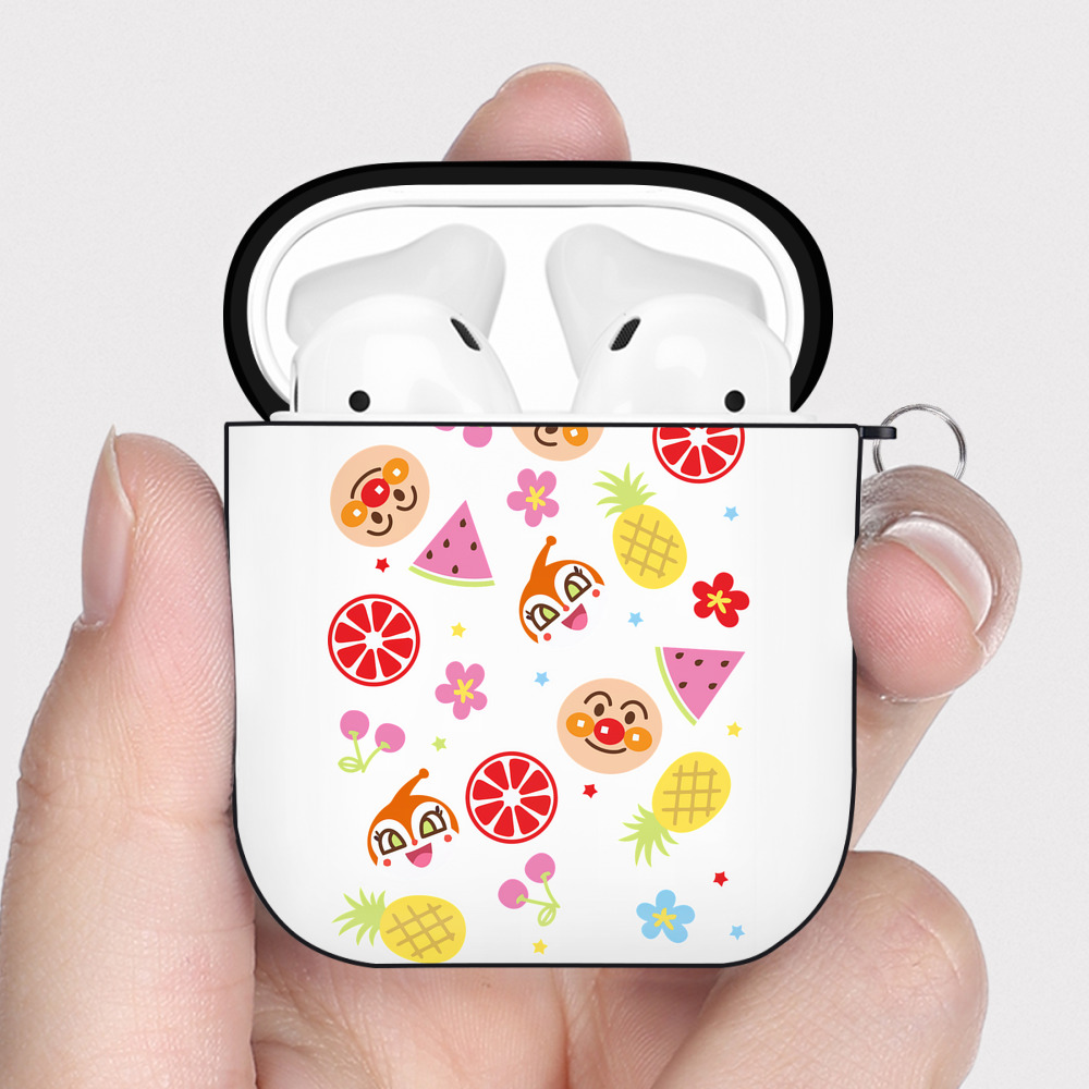 （画像用） アンパンマン Anpanman AirPods 第2世代保護ケース ハードシェル ブラック 耐衝撃・防指紋・カラビナ付き
