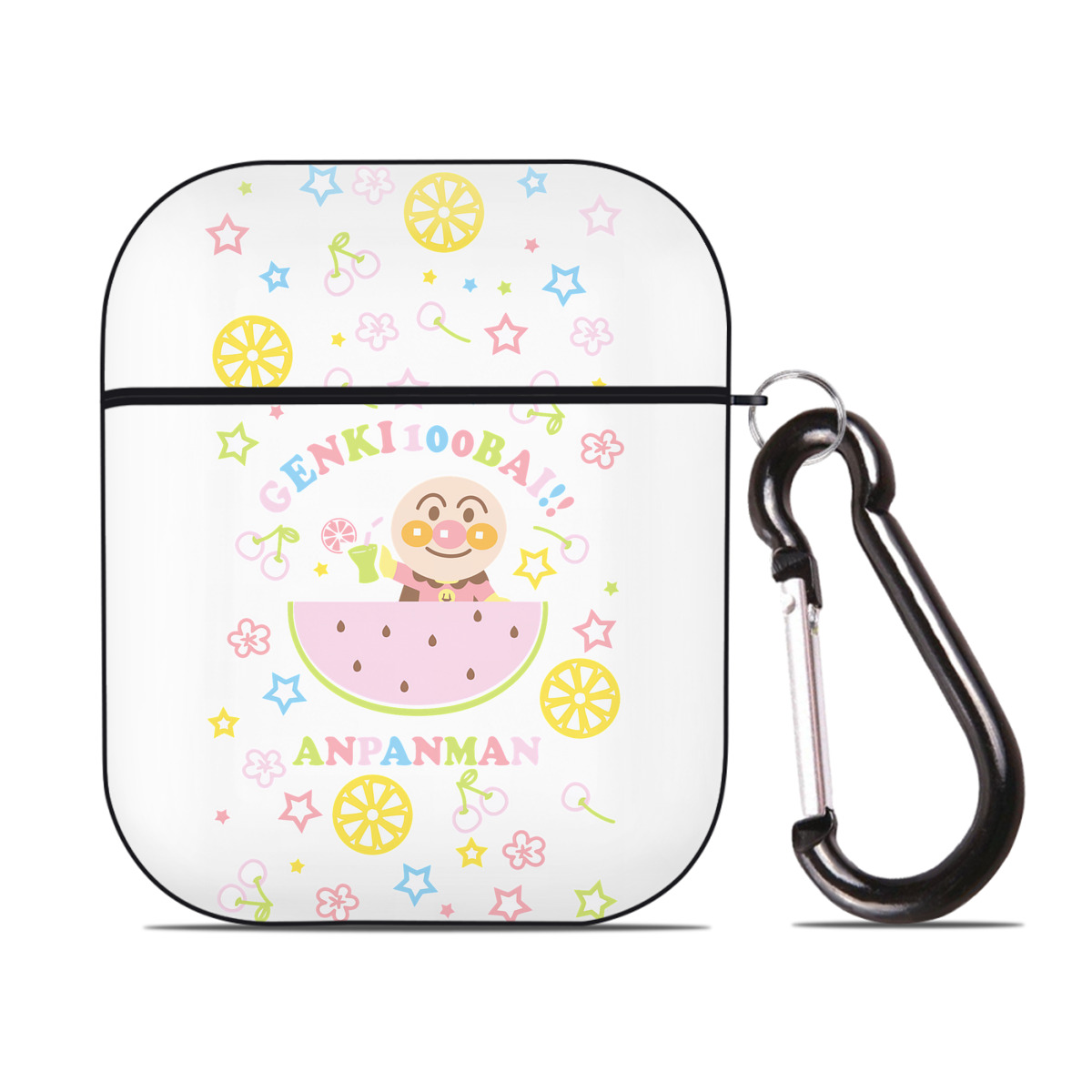 （画像用） アンパンマン Anpanman AirPods 第2世代保護ケース ハードシェル ブラック 耐衝撃・防指紋・カラビナ付き