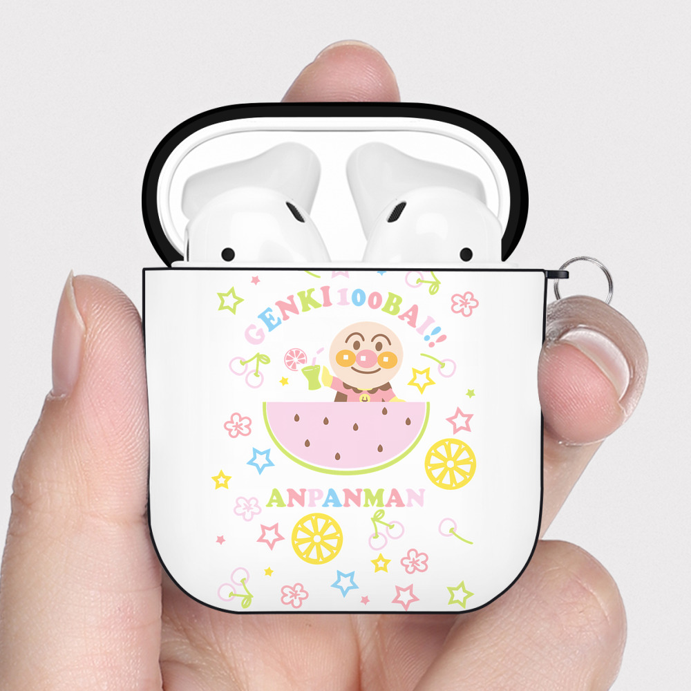 （画像用） アンパンマン Anpanman AirPods 第2世代保護ケース ハードシェル ブラック 耐衝撃・防指紋・カラビナ付き