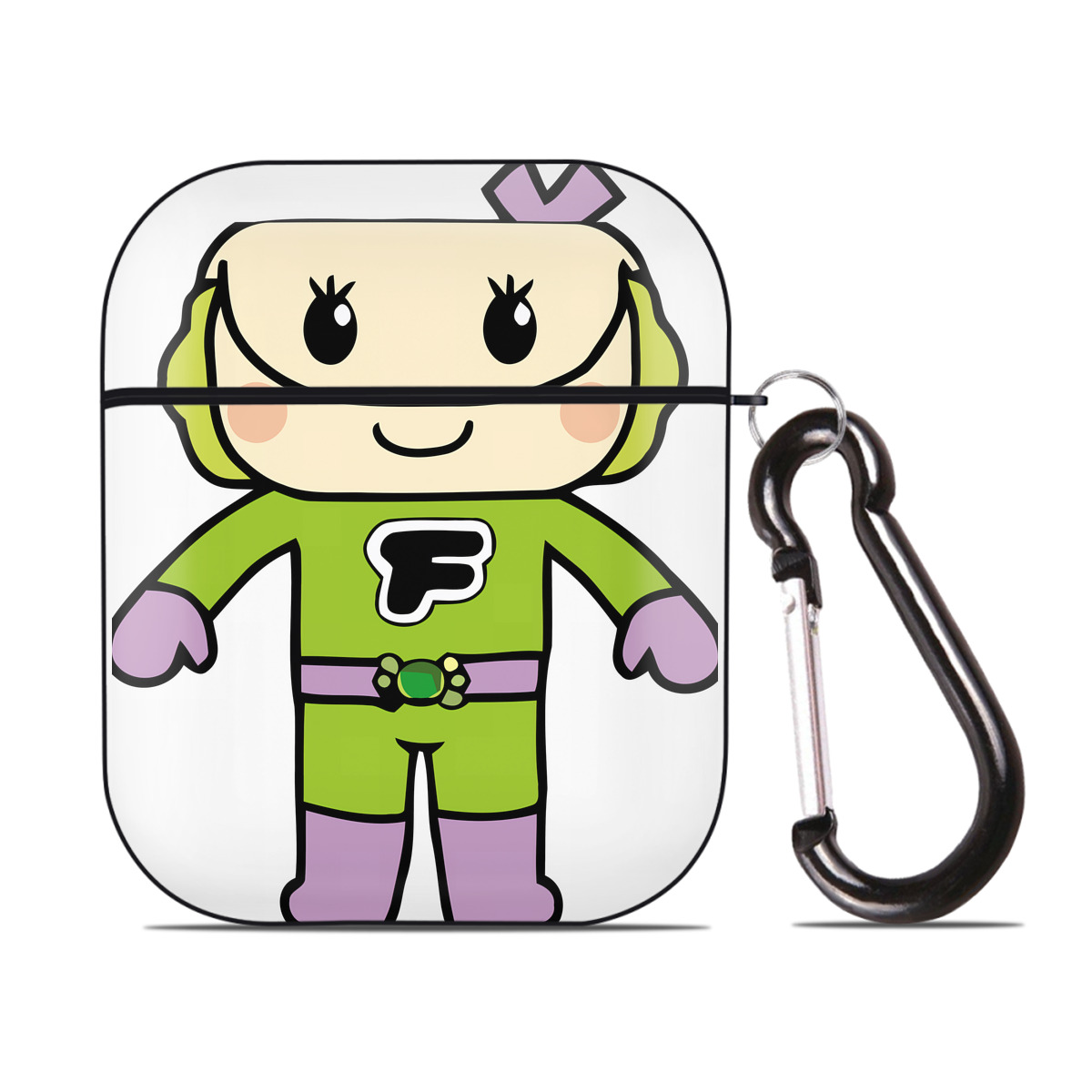 （画像用） アンパンマン Anpanman AirPods 第2世代保護ケース ハードシェル ブラック 耐衝撃・防指紋・カラビナ付き