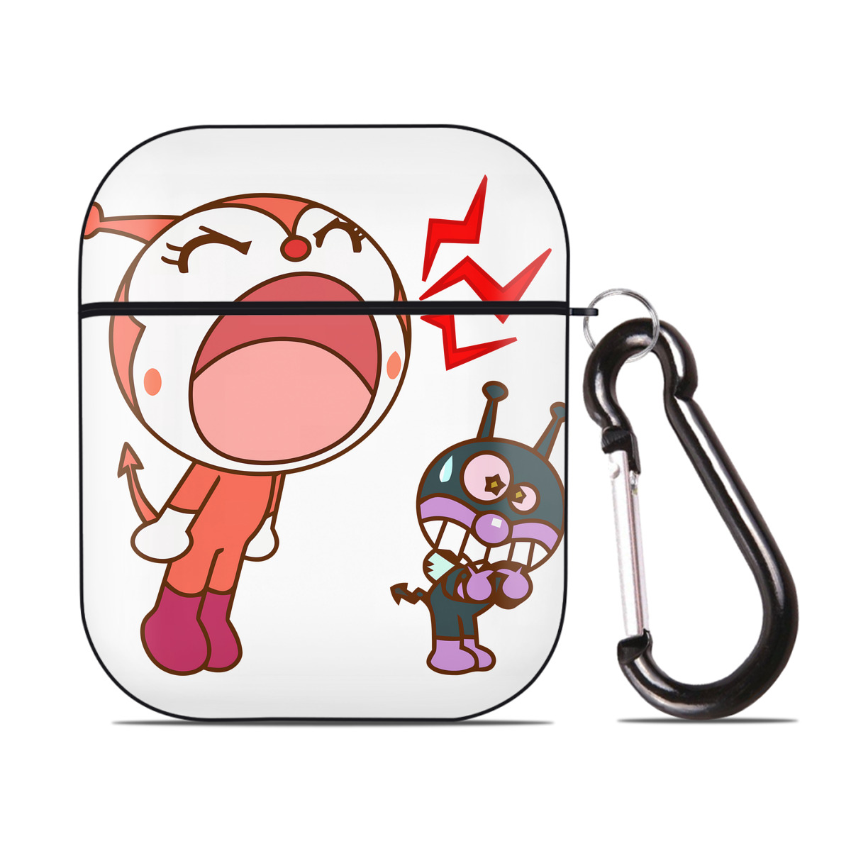 （画像用） アンパンマン Anpanman AirPods 第2世代保護ケース ハードシェル ブラック 耐衝撃・防指紋・カラビナ付き