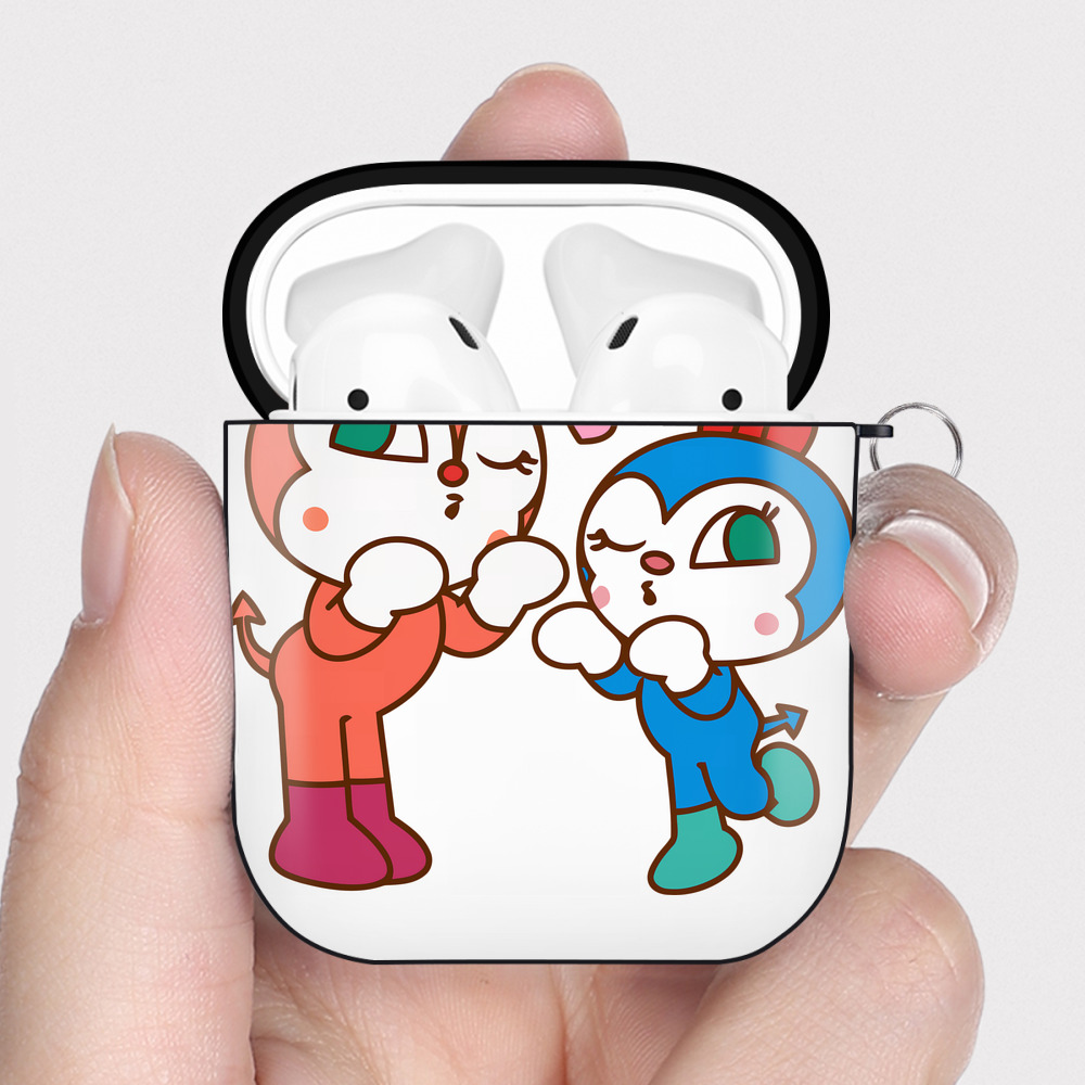 （画像用） アンパンマン Anpanman AirPods 第2世代保護ケース ハードシェル ブラック 耐衝撃・防指紋・カラビナ付き