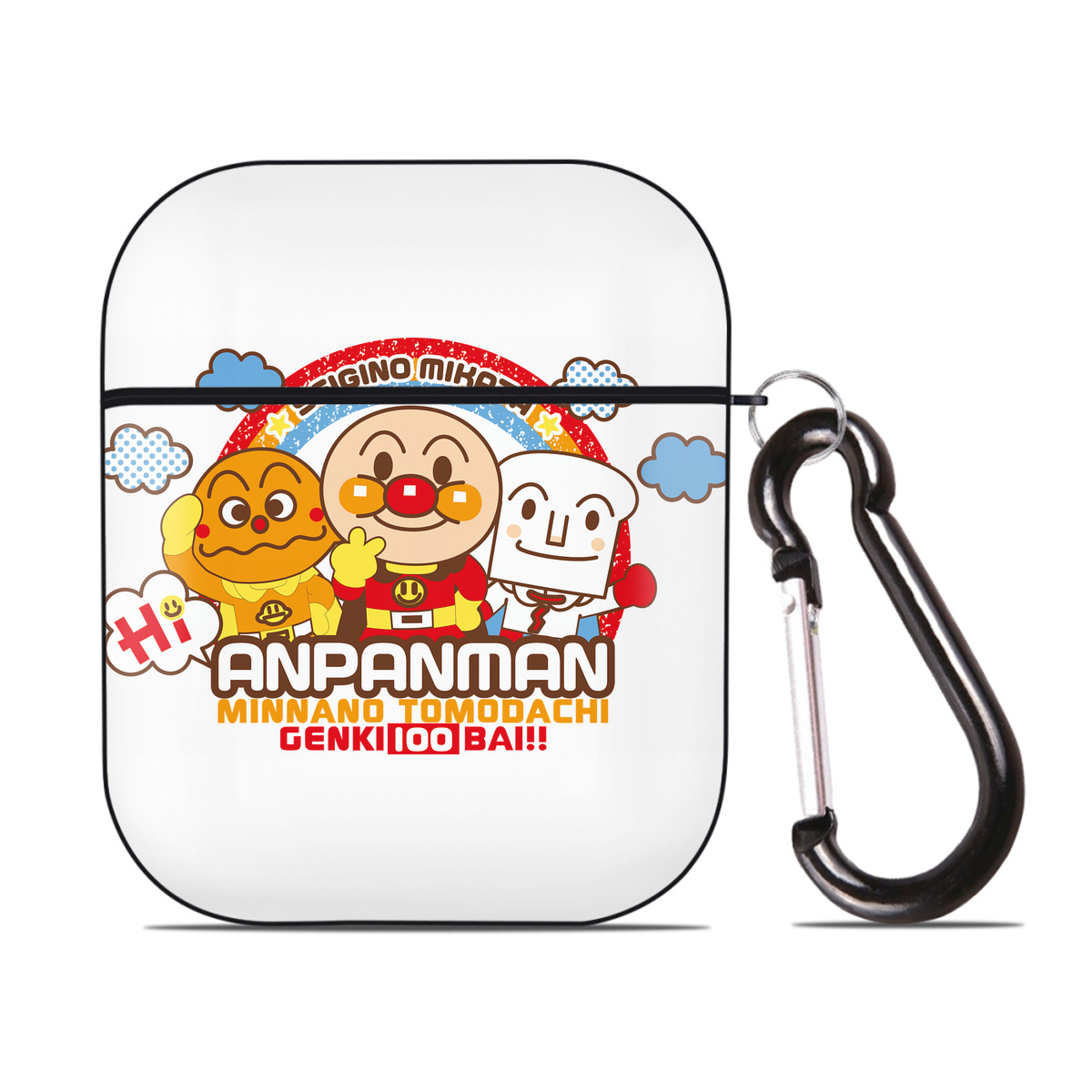 （画像用） アンパンマン Anpanman AirPods 第2世代保護ケース ハードシェル ブラック 耐衝撃・防指紋・カラビナ付き