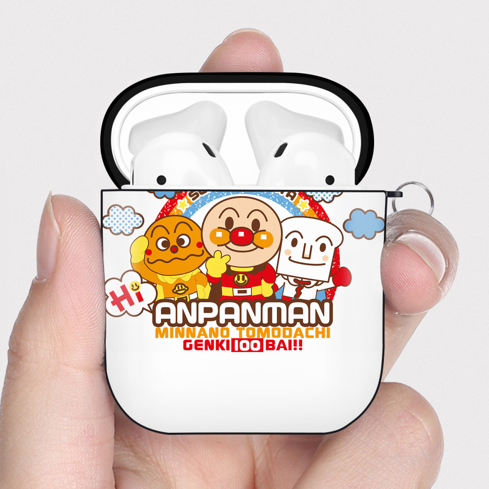 （画像用） アンパンマン Anpanman AirPods 第2世代保護ケース ハードシェル ブラック 耐衝撃・防指紋・カラビナ付き
