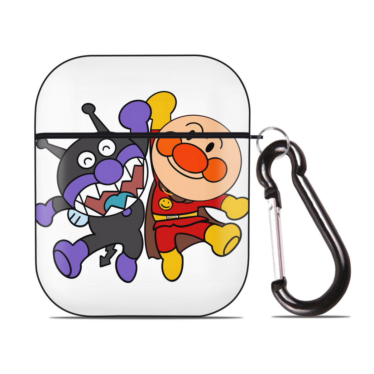 （画像用） アンパンマン Anpanman AirPods 第2世代保護ケース ハードシェル ブラック 耐衝撃・防指紋・カラビナ付き