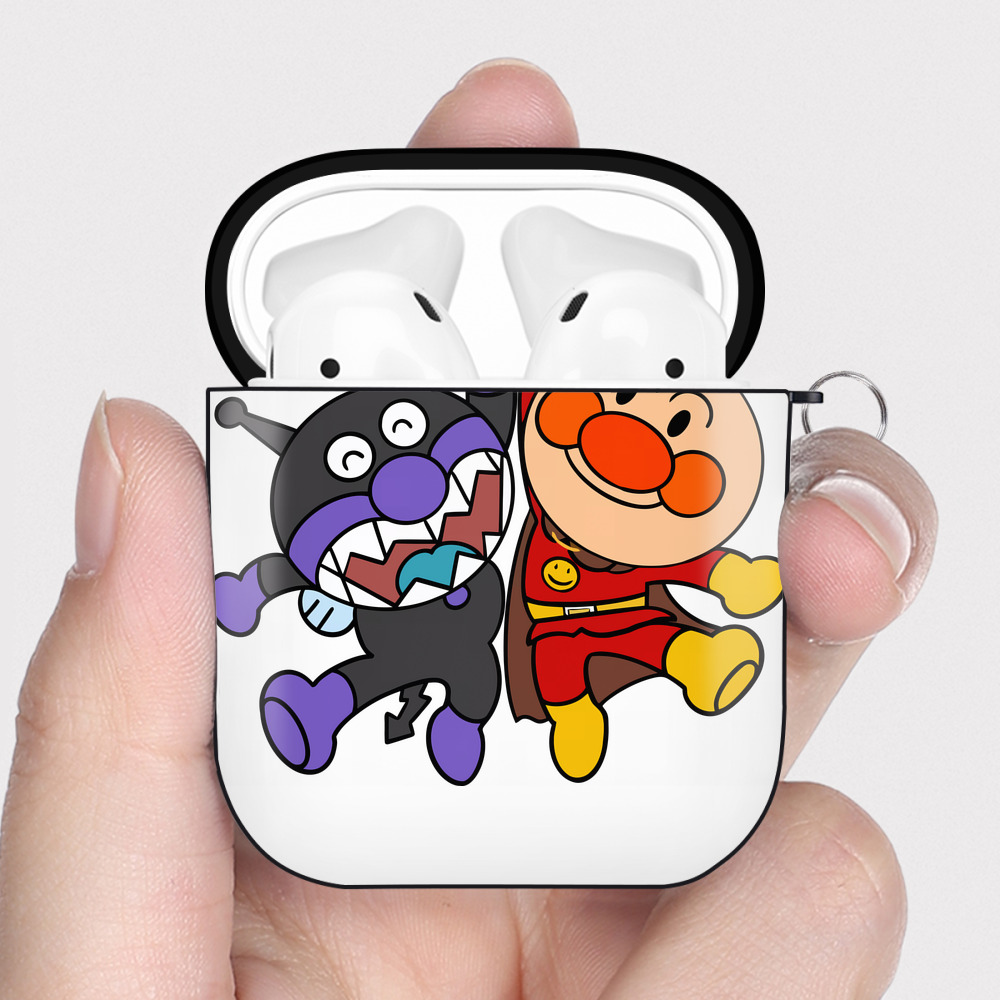 （画像用） アンパンマン Anpanman AirPods 第2世代保護ケース ハードシェル ブラック 耐衝撃・防指紋・カラビナ付き