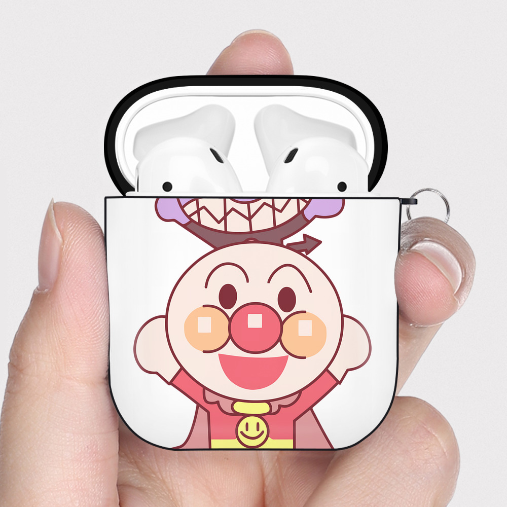 （画像用） アンパンマン Anpanman AirPods 第2世代保護ケース ハードシェル ブラック 耐衝撃・防指紋・カラビナ付き