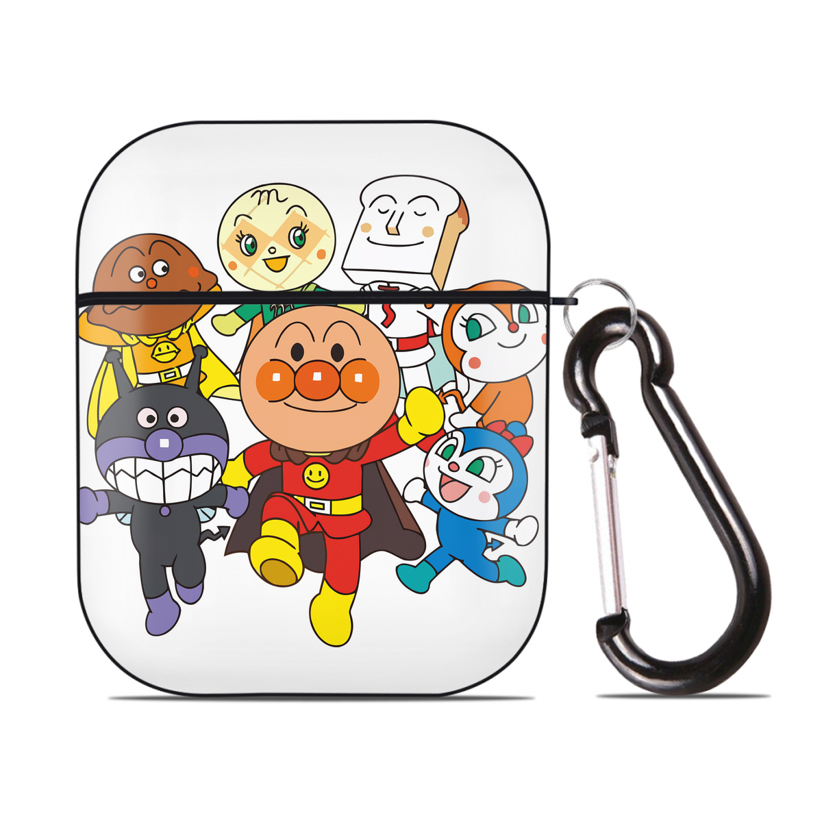 （画像用） アンパンマン Anpanman AirPods 第2世代保護ケース ハードシェル ブラック 耐衝撃・防指紋・カラビナ付き