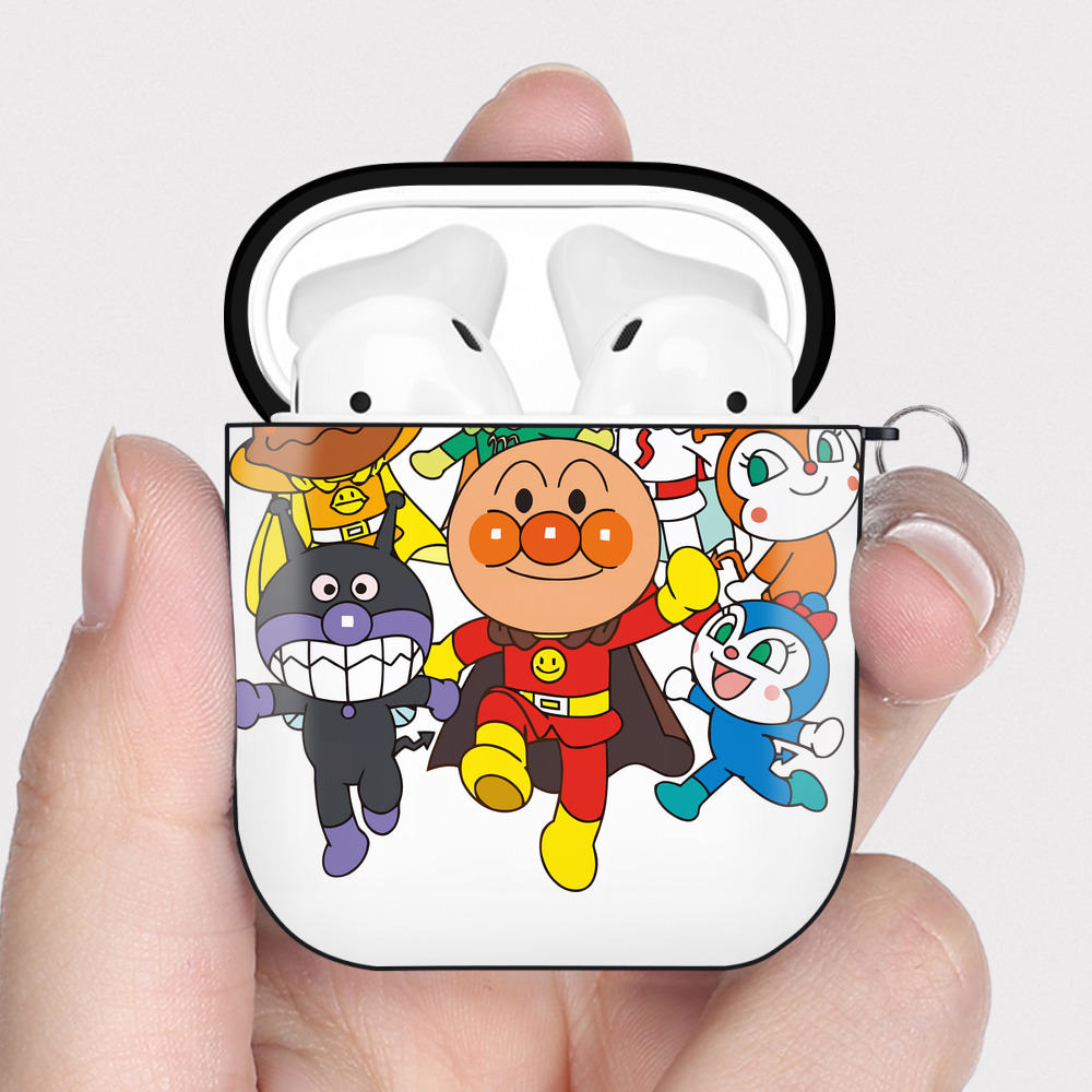 （画像用） アンパンマン Anpanman AirPods 第2世代保護ケース ハードシェル ブラック 耐衝撃・防指紋・カラビナ付き