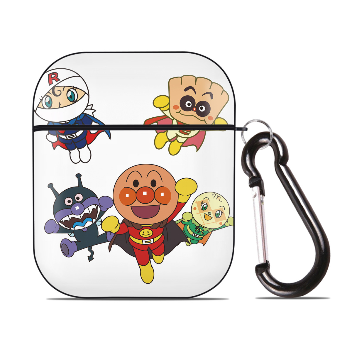 （画像用） アンパンマン Anpanman AirPods 第2世代保護ケース ハードシェル ブラック 耐衝撃・防指紋・カラビナ付き