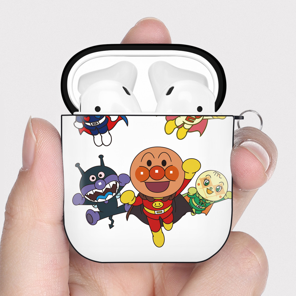 （画像用） アンパンマン Anpanman AirPods 第2世代保護ケース ハードシェル ブラック 耐衝撃・防指紋・カラビナ付き