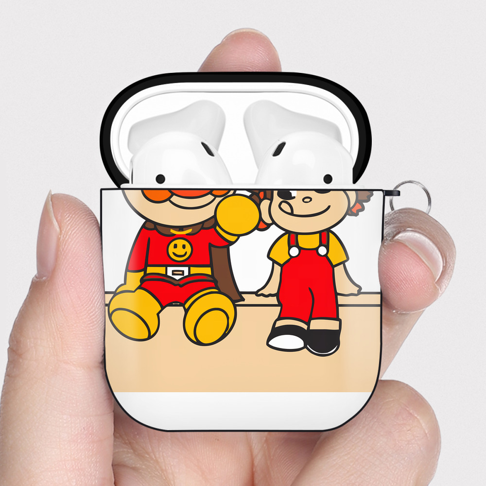 （画像用） アンパンマン Anpanman AirPods 第2世代保護ケース ハードシェル ブラック 耐衝撃・防指紋・カラビナ付き