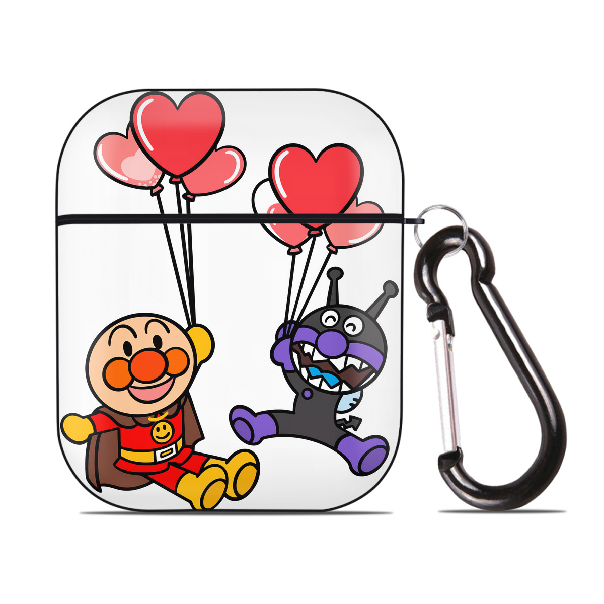 （画像用） アンパンマン Anpanman AirPods 第2世代保護ケース ハードシェル ブラック 耐衝撃・防指紋・カラビナ付き