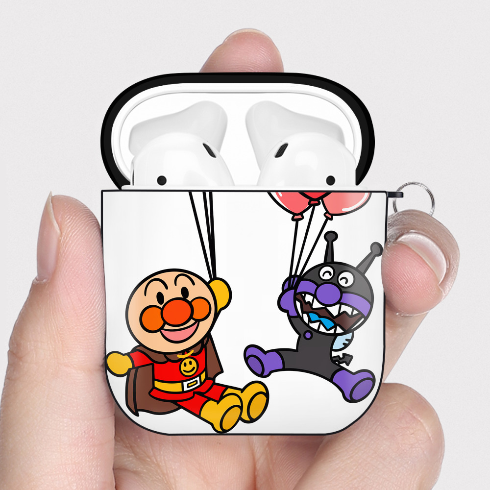 （画像用） アンパンマン Anpanman AirPods 第2世代保護ケース ハードシェル ブラック 耐衝撃・防指紋・カラビナ付き