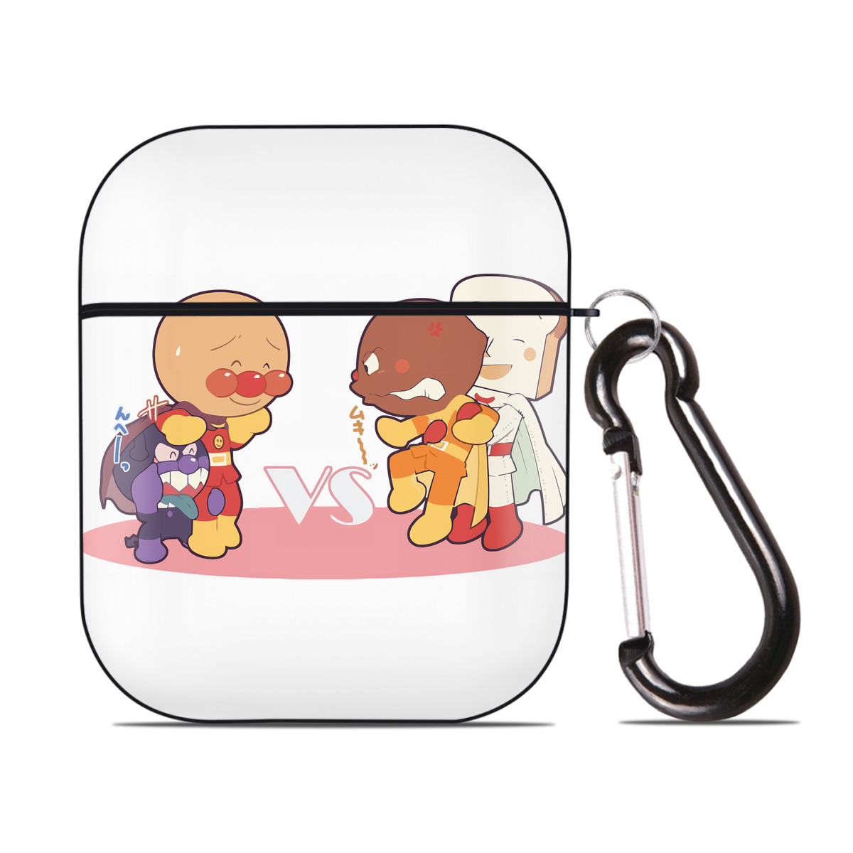 （画像用） アンパンマン Anpanman AirPods 第2世代保護ケース ハードシェル ブラック 耐衝撃・防指紋・カラビナ付き