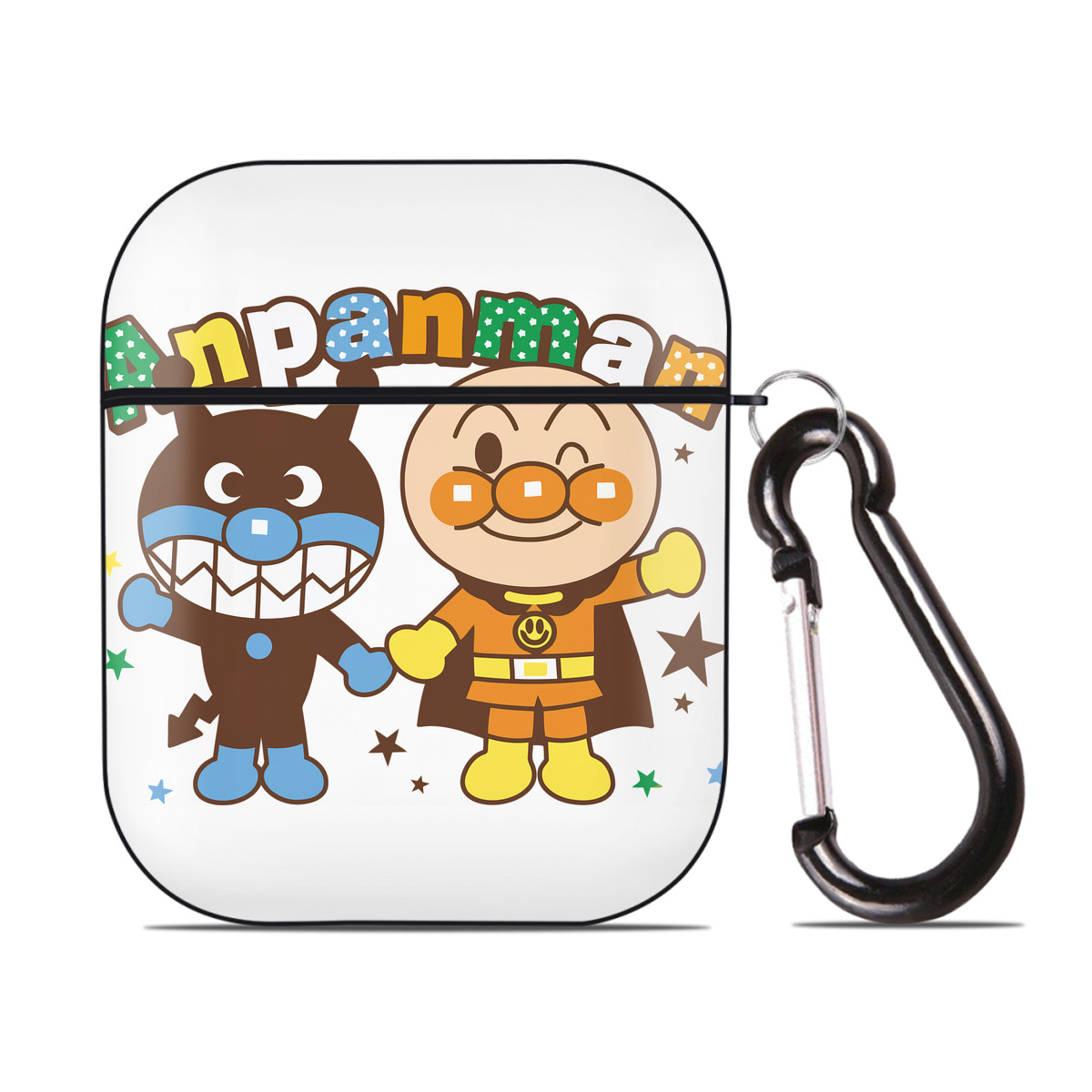 （画像用） アンパンマン Anpanman AirPods 第2世代保護ケース ハードシェル ブラック 耐衝撃・防指紋・カラビナ付き
