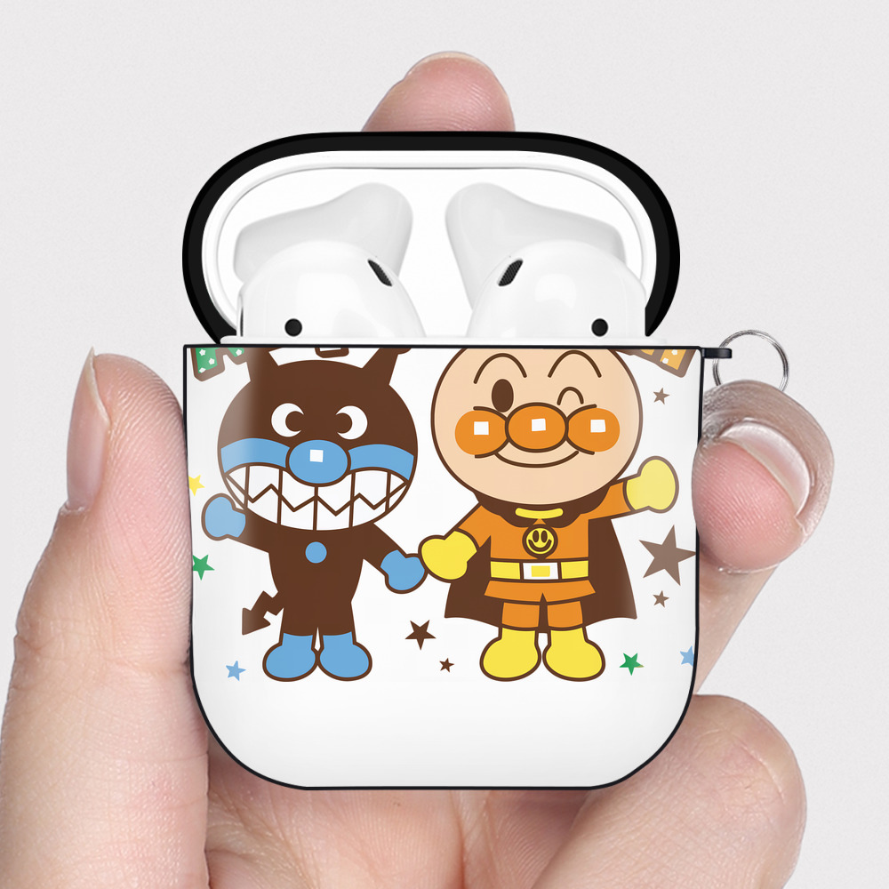 （画像用） アンパンマン Anpanman AirPods 第2世代保護ケース ハードシェル ブラック 耐衝撃・防指紋・カラビナ付き
