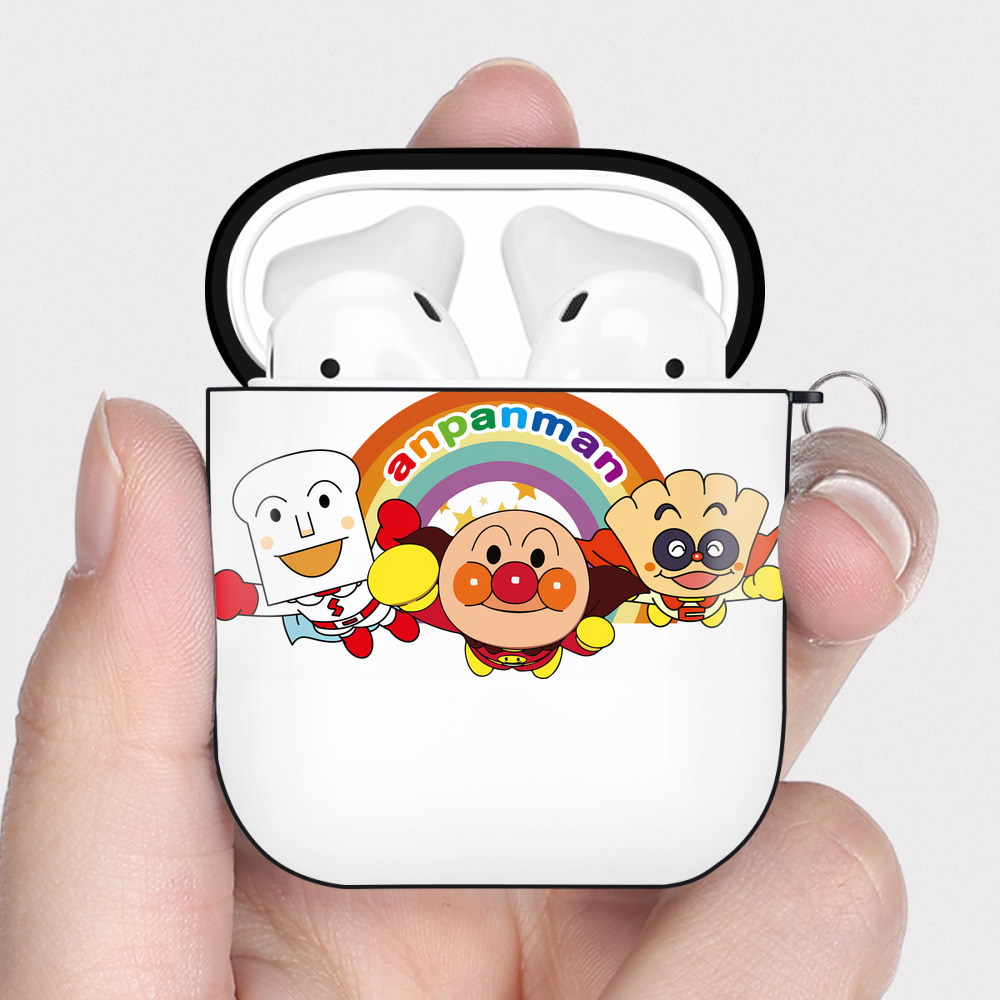 （画像用） アンパンマン Anpanman AirPods 第2世代保護ケース ハードシェル ブラック 耐衝撃・防指紋・カラビナ付き