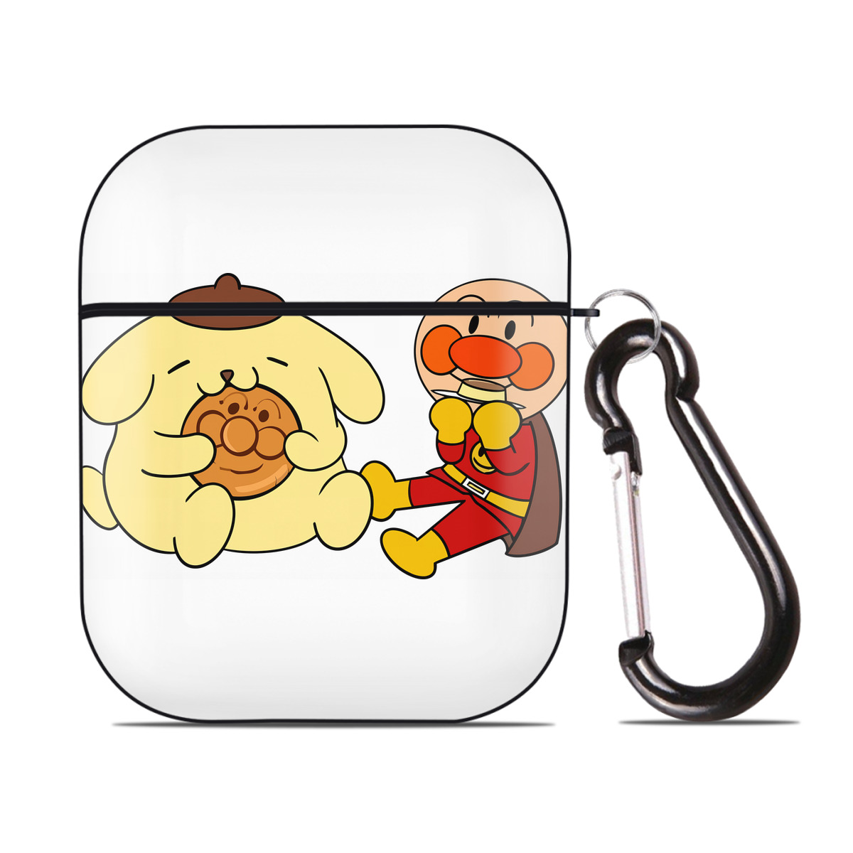 （画像用） アンパンマン Anpanman AirPods 第2世代保護ケース ハードシェル ブラック 耐衝撃・防指紋・カラビナ付き