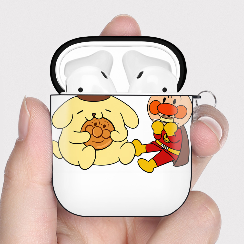 （画像用） アンパンマン Anpanman AirPods 第2世代保護ケース ハードシェル ブラック 耐衝撃・防指紋・カラビナ付き