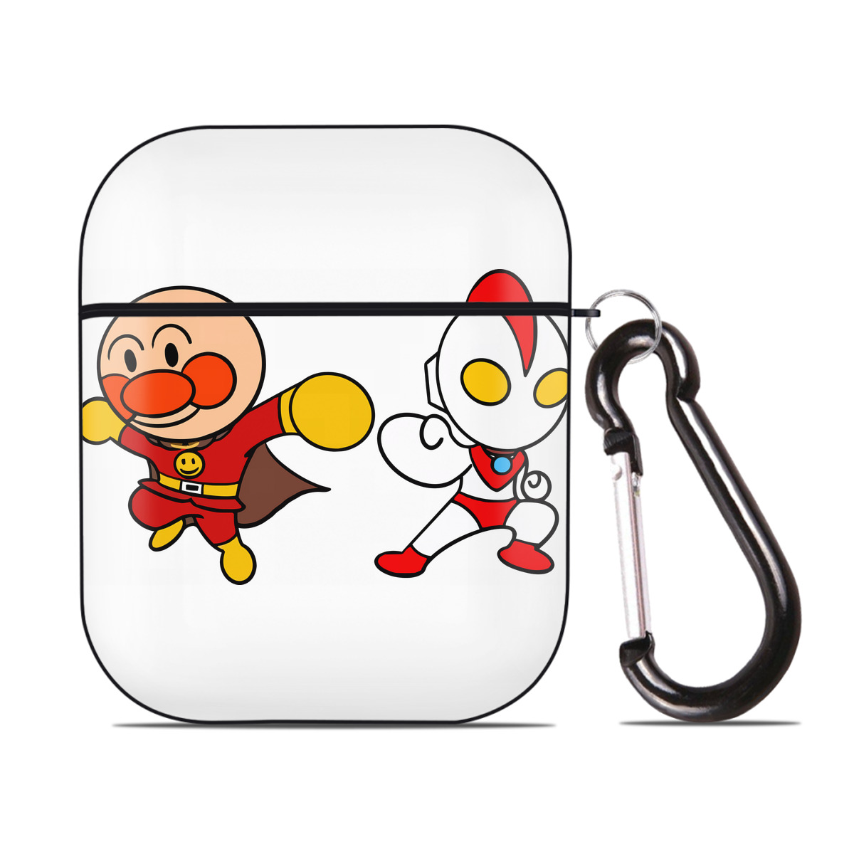 （画像用） アンパンマン Anpanman AirPods 第2世代保護ケース ハードシェル ブラック 耐衝撃・防指紋・カラビナ付き