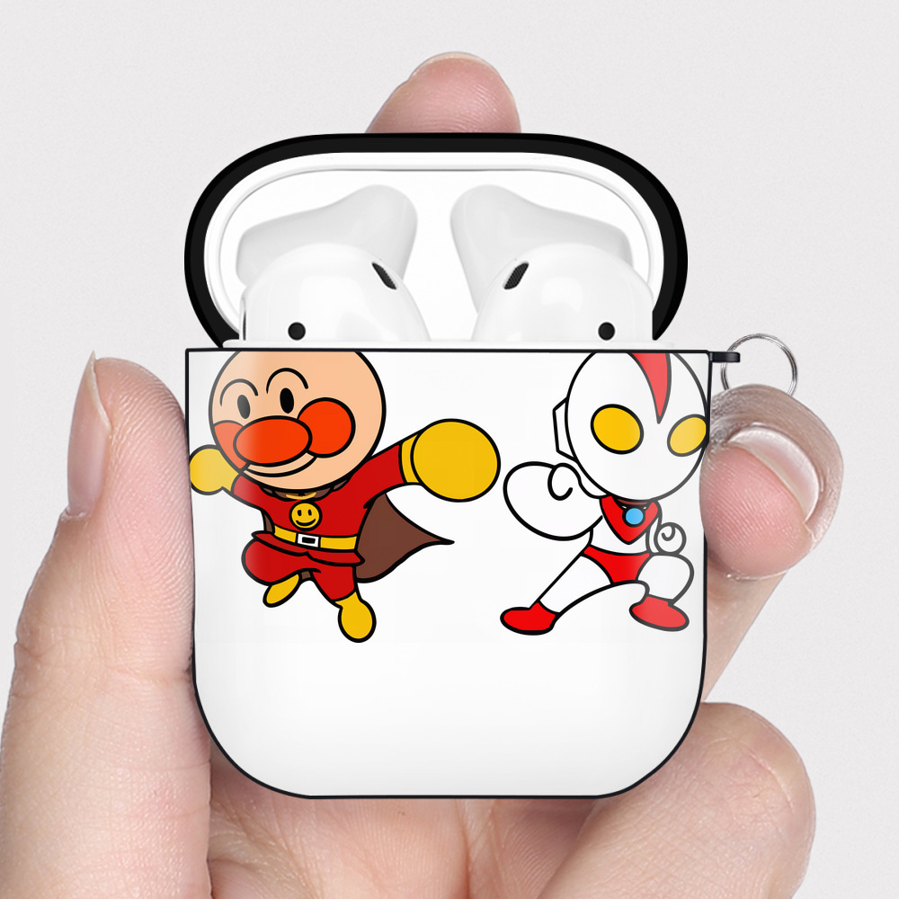 （画像用） アンパンマン Anpanman AirPods 第2世代保護ケース ハードシェル ブラック 耐衝撃・防指紋・カラビナ付き