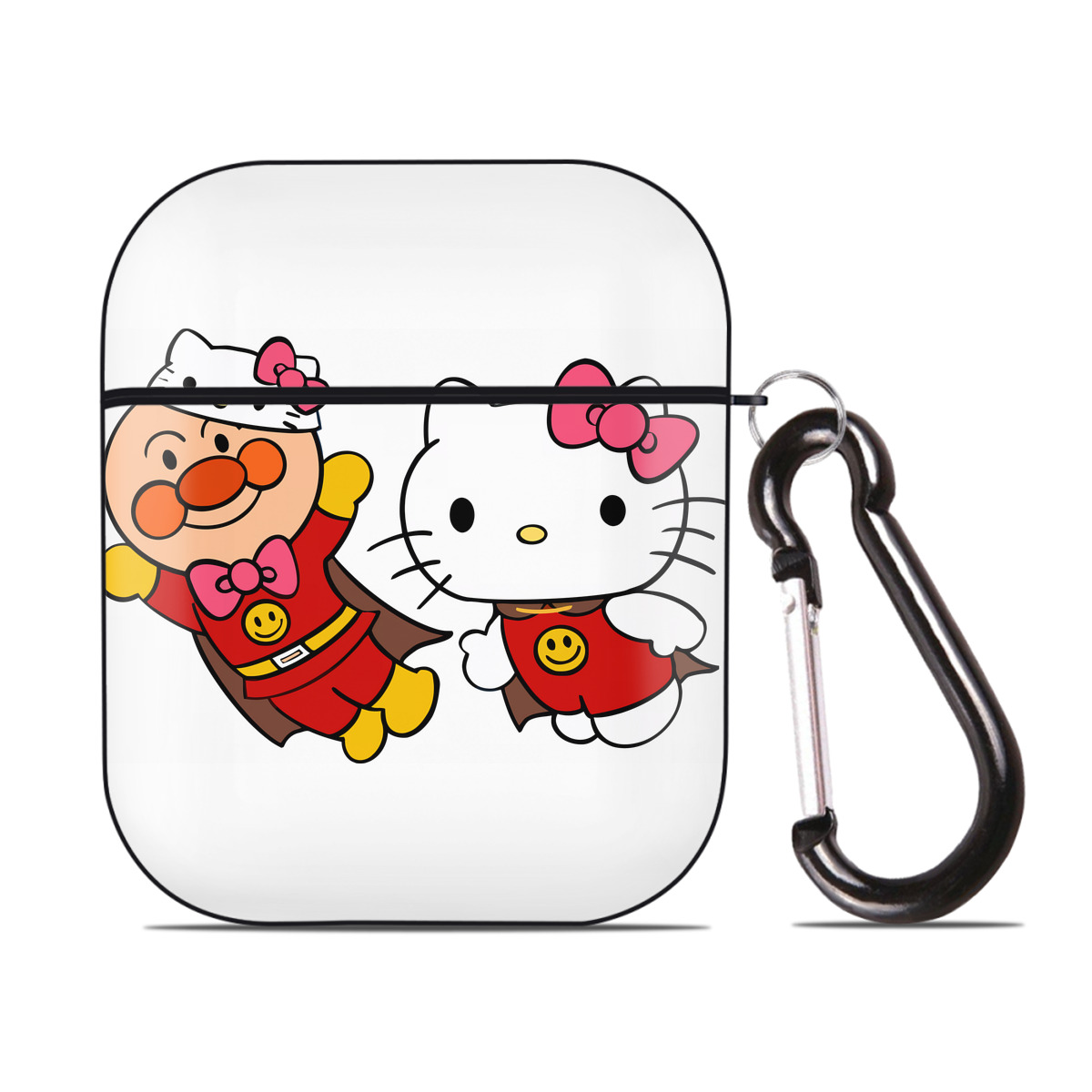 （画像用） アンパンマン Anpanman AirPods 第2世代保護ケース ハードシェル ブラック 耐衝撃・防指紋・カラビナ付き