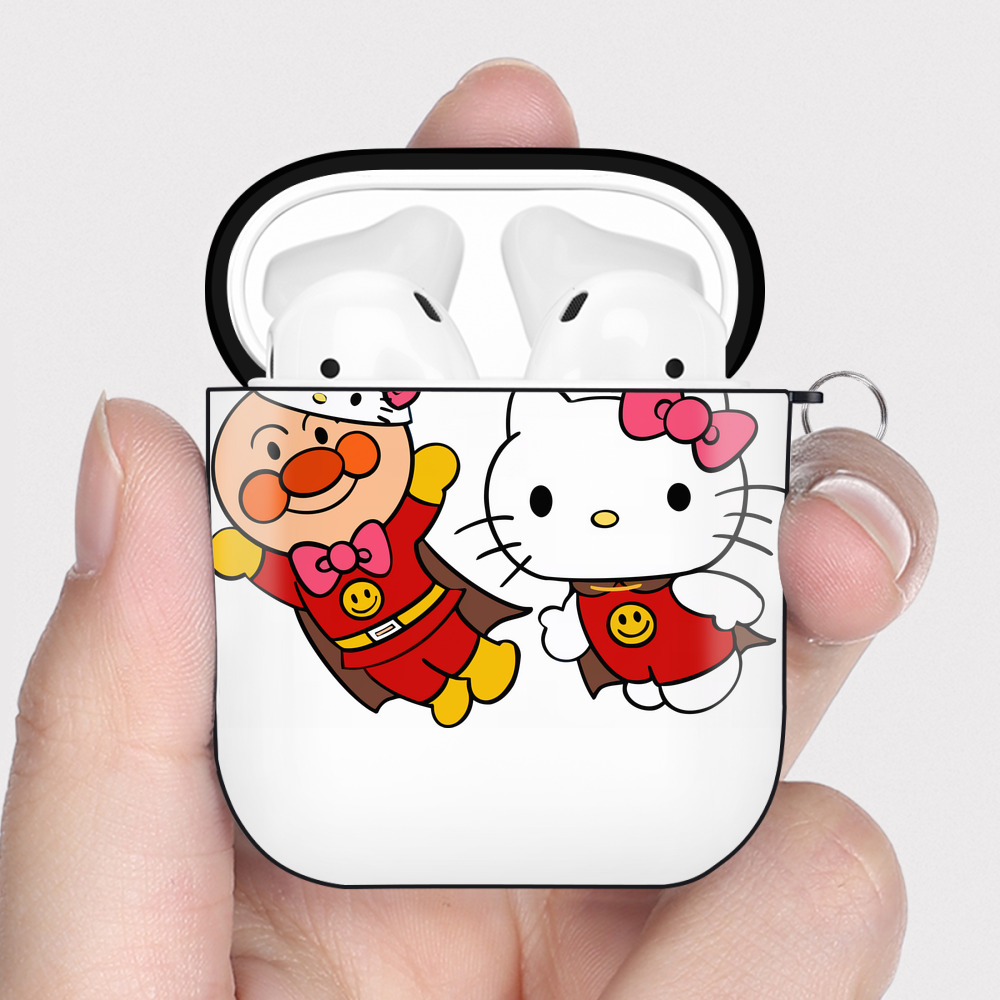 （画像用） アンパンマン Anpanman AirPods 第2世代保護ケース ハードシェル ブラック 耐衝撃・防指紋・カラビナ付き