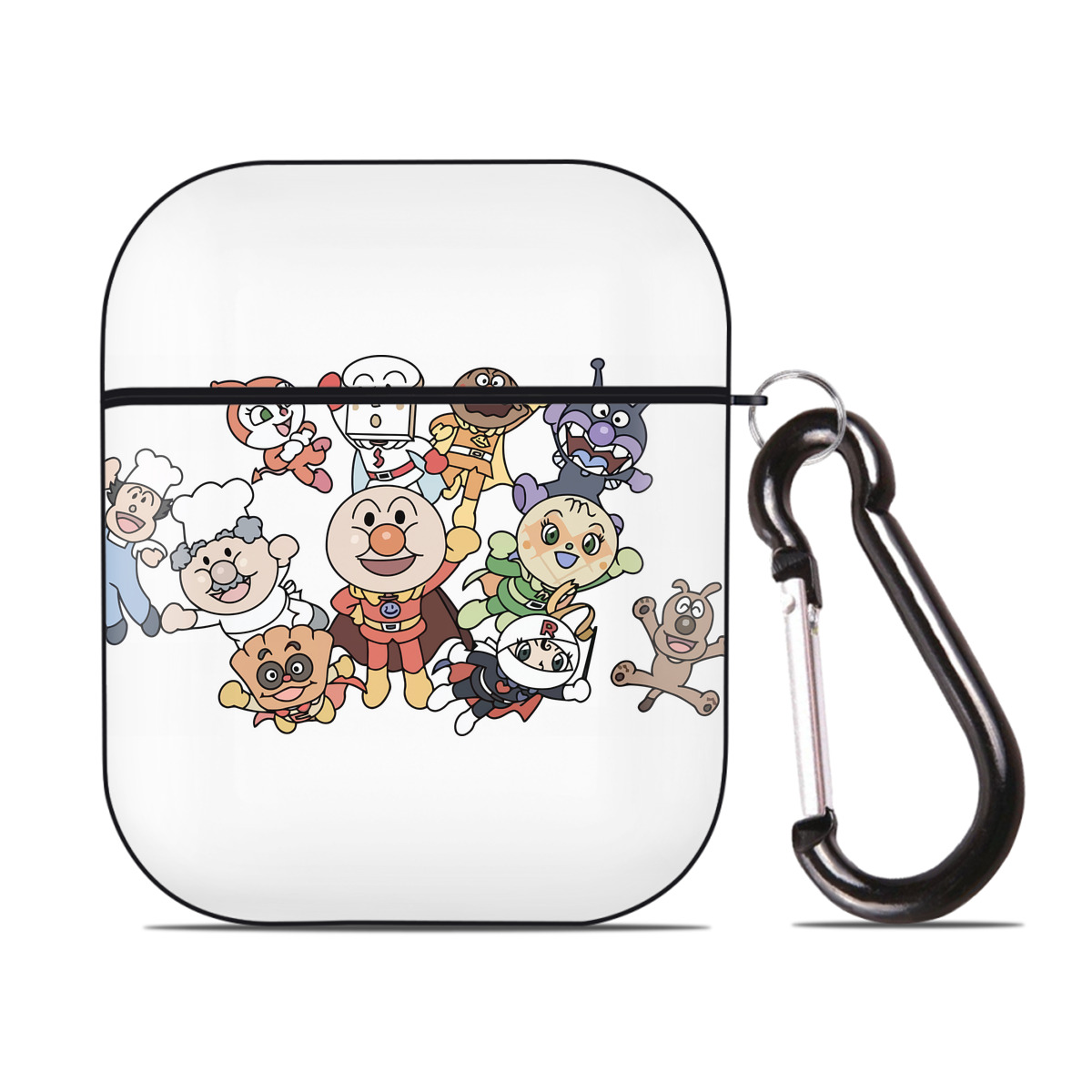 （画像用） アンパンマン Anpanman AirPods 第2世代保護ケース ハードシェル ブラック 耐衝撃・防指紋・カラビナ付き