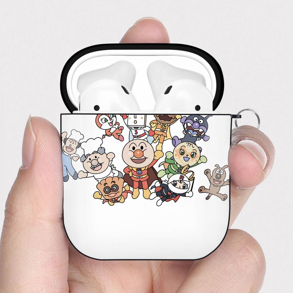 （画像用） アンパンマン Anpanman AirPods 第2世代保護ケース ハードシェル ブラック 耐衝撃・防指紋・カラビナ付き