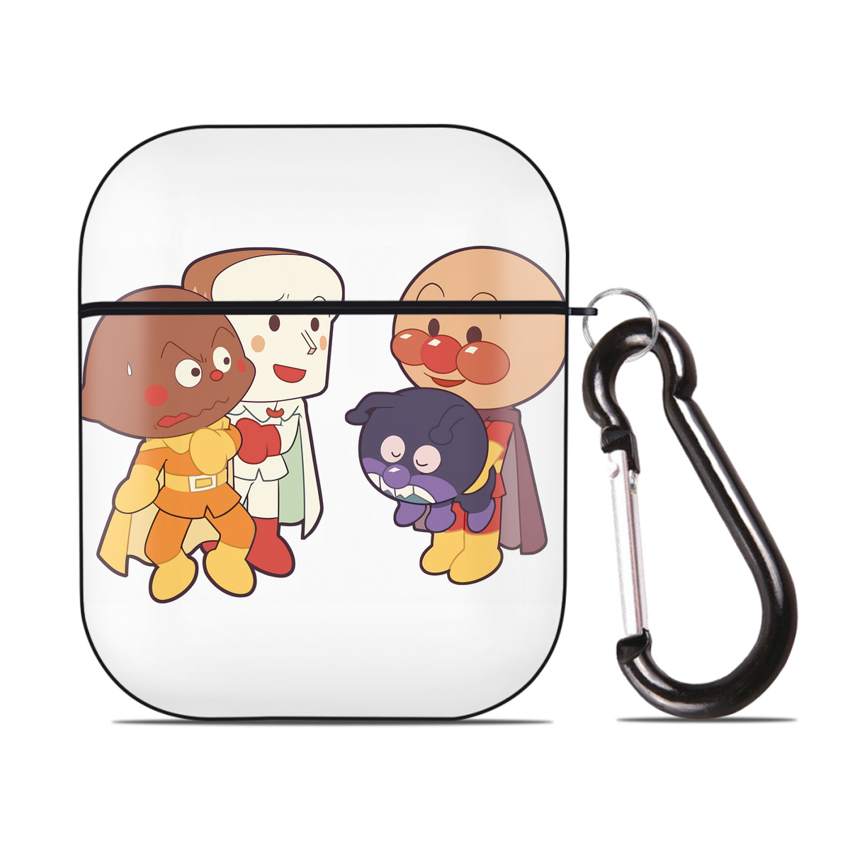 （画像用） アンパンマン Anpanman AirPods 第2世代保護ケース ハードシェル ブラック 耐衝撃・防指紋・カラビナ付き