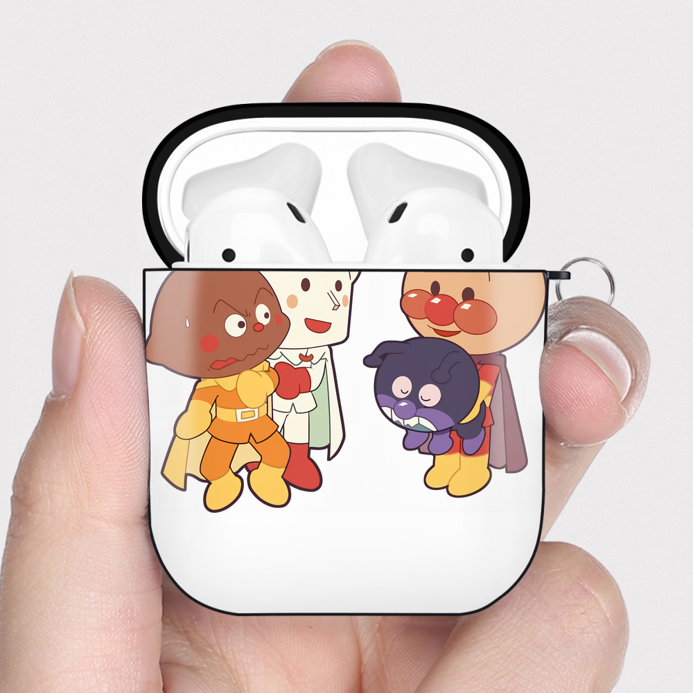 （画像用） アンパンマン Anpanman AirPods 第2世代保護ケース ハードシェル ブラック 耐衝撃・防指紋・カラビナ付き