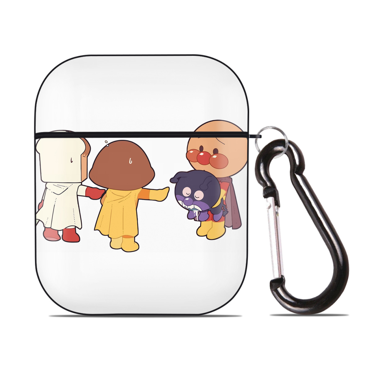 （画像用） アンパンマン Anpanman AirPods 第2世代保護ケース ハードシェル ブラック 耐衝撃・防指紋・カラビナ付き