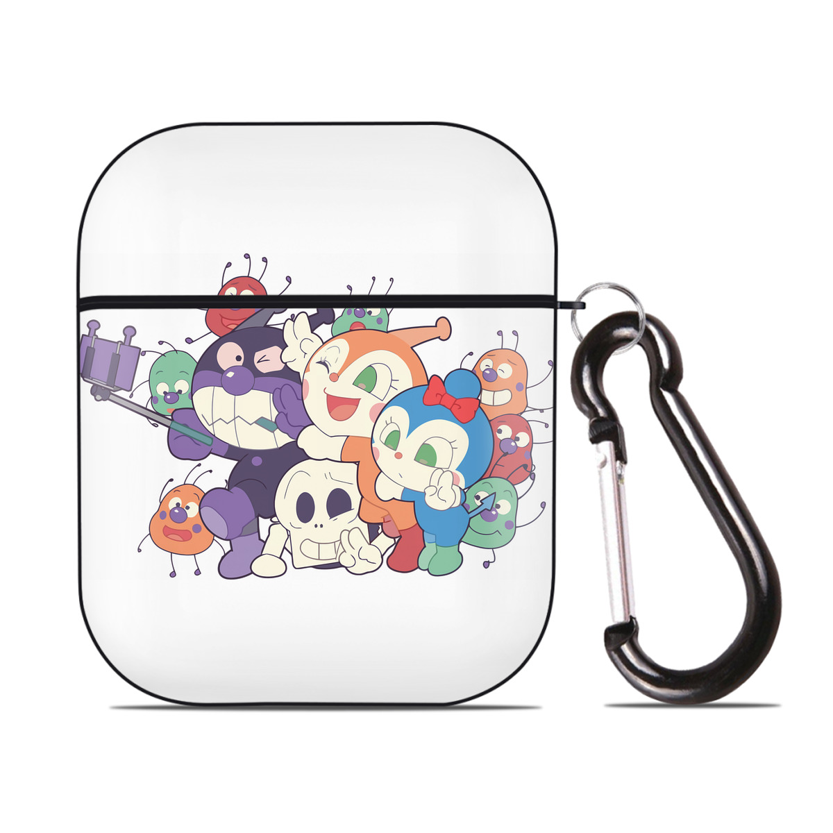 （画像用） アンパンマン Anpanman AirPods 第2世代保護ケース ハードシェル ブラック 耐衝撃・防指紋・カラビナ付き