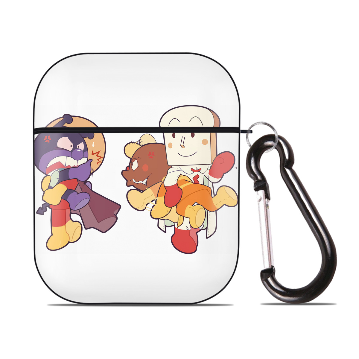 （画像用） アンパンマン Anpanman AirPods 第2世代保護ケース ハードシェル ブラック 耐衝撃・防指紋・カラビナ付き