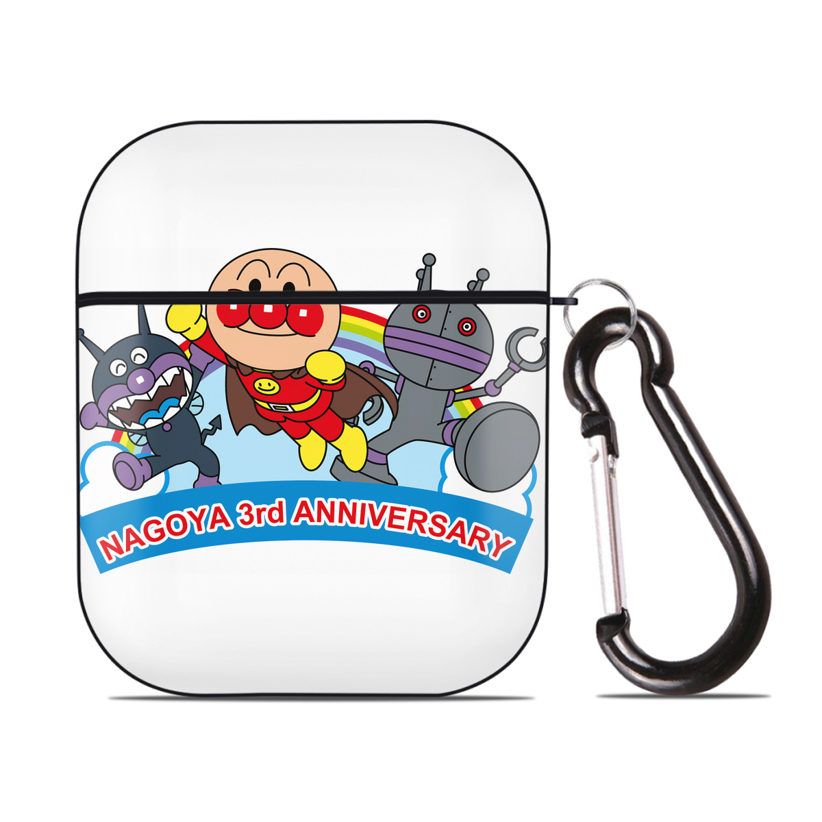 （画像用） アンパンマン Anpanman AirPods 第2世代保護ケース ハードシェル ブラック 耐衝撃・防指紋・カラビナ付き