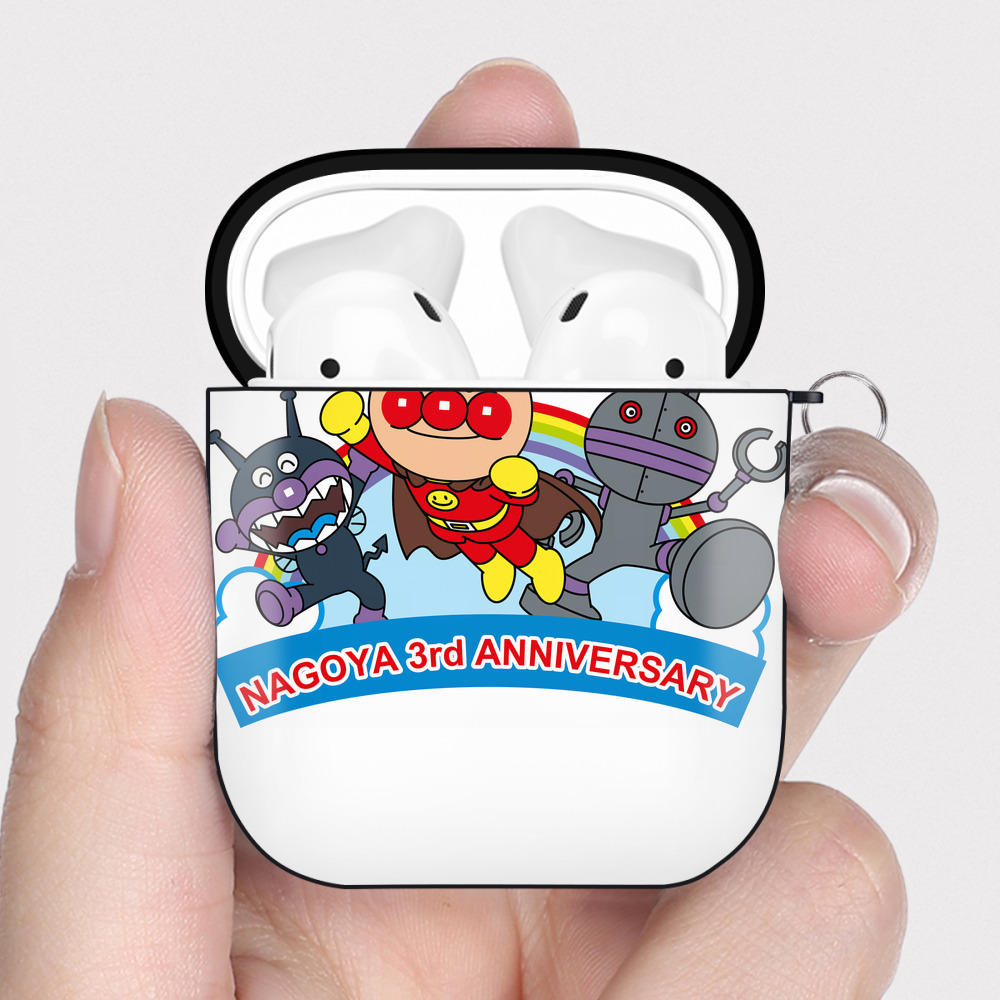 （画像用） アンパンマン Anpanman AirPods 第2世代保護ケース ハードシェル ブラック 耐衝撃・防指紋・カラビナ付き