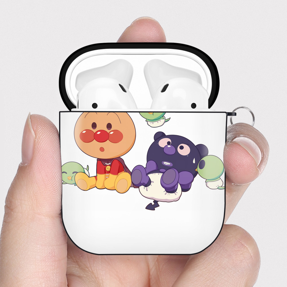 （画像用） アンパンマン Anpanman AirPods 第2世代保護ケース ハードシェル ブラック 耐衝撃・防指紋・カラビナ付き