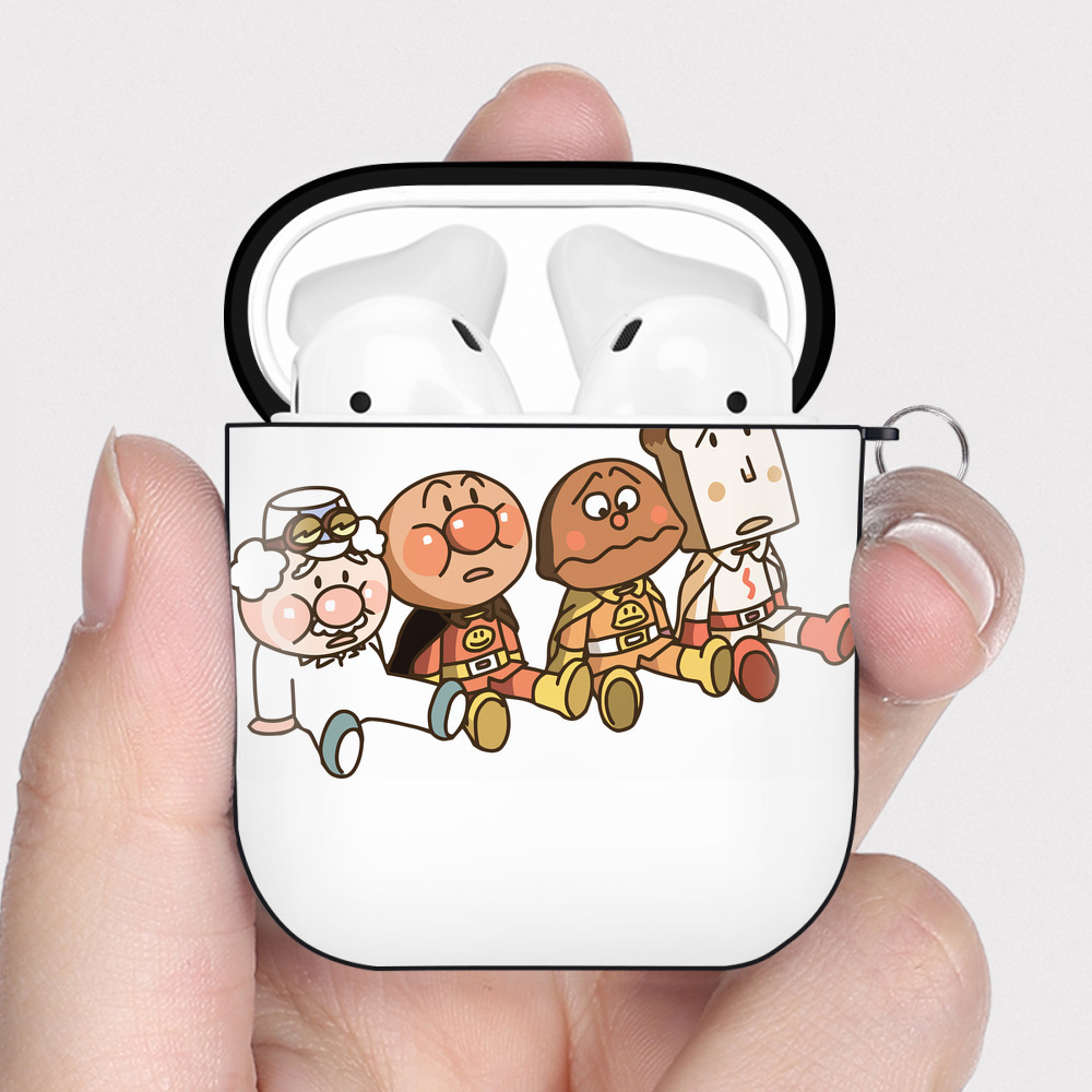 （画像用） アンパンマン Anpanman AirPods 第2世代保護ケース ハードシェル ブラック 耐衝撃・防指紋・カラビナ付き