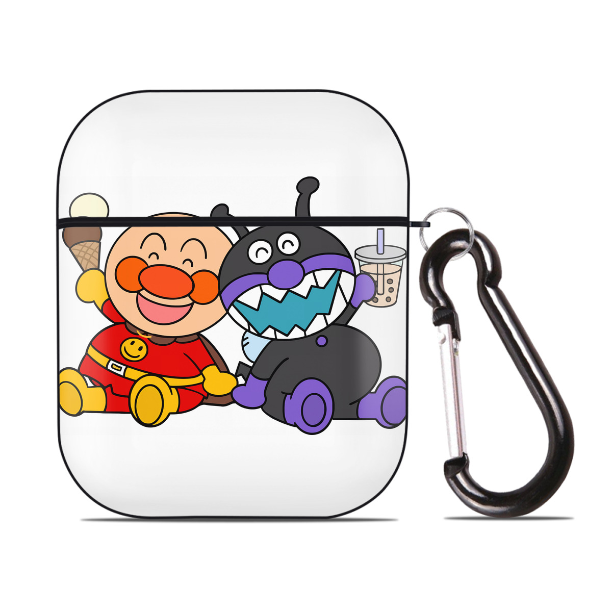 （画像用） アンパンマン Anpanman AirPods 第2世代保護ケース ハードシェル ブラック 耐衝撃・防指紋・カラビナ付き