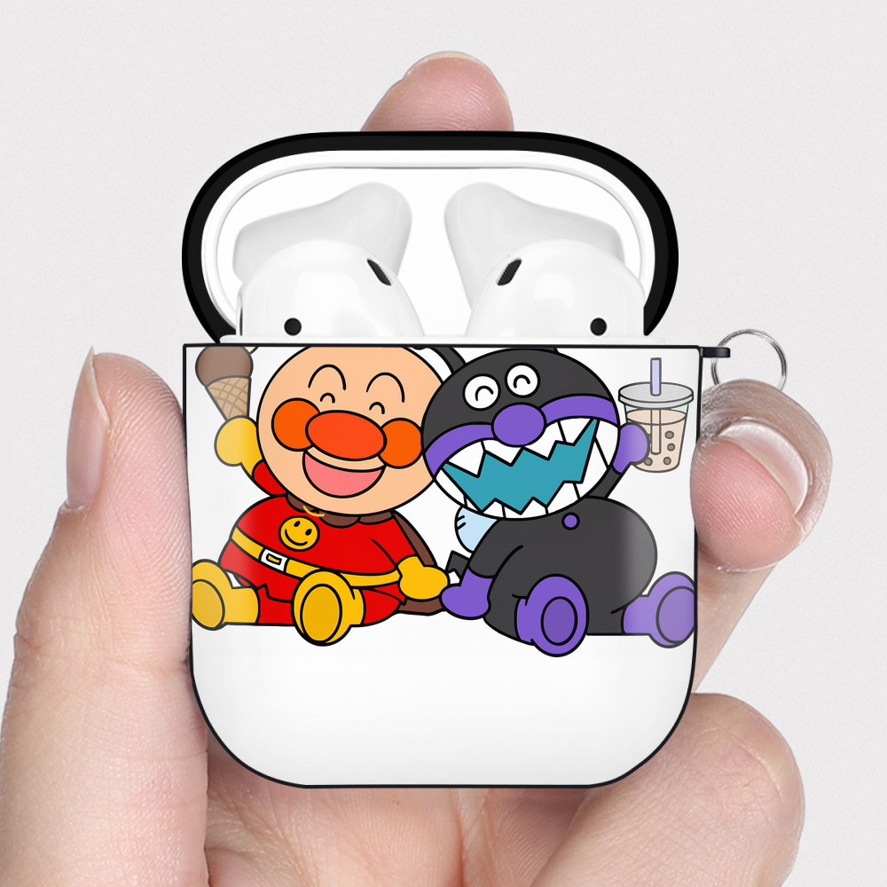 （画像用） アンパンマン Anpanman AirPods 第2世代保護ケース ハードシェル ブラック 耐衝撃・防指紋・カラビナ付き