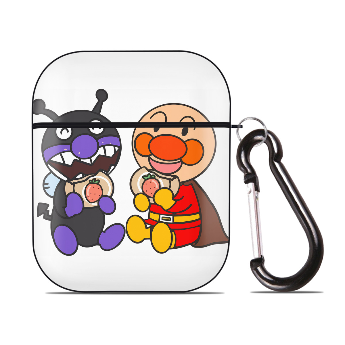 （画像用） アンパンマン Anpanman AirPods 第2世代保護ケース ハードシェル ブラック 耐衝撃・防指紋・カラビナ付き