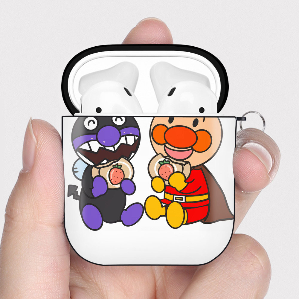 （画像用） アンパンマン Anpanman AirPods 第2世代保護ケース ハードシェル ブラック 耐衝撃・防指紋・カラビナ付き