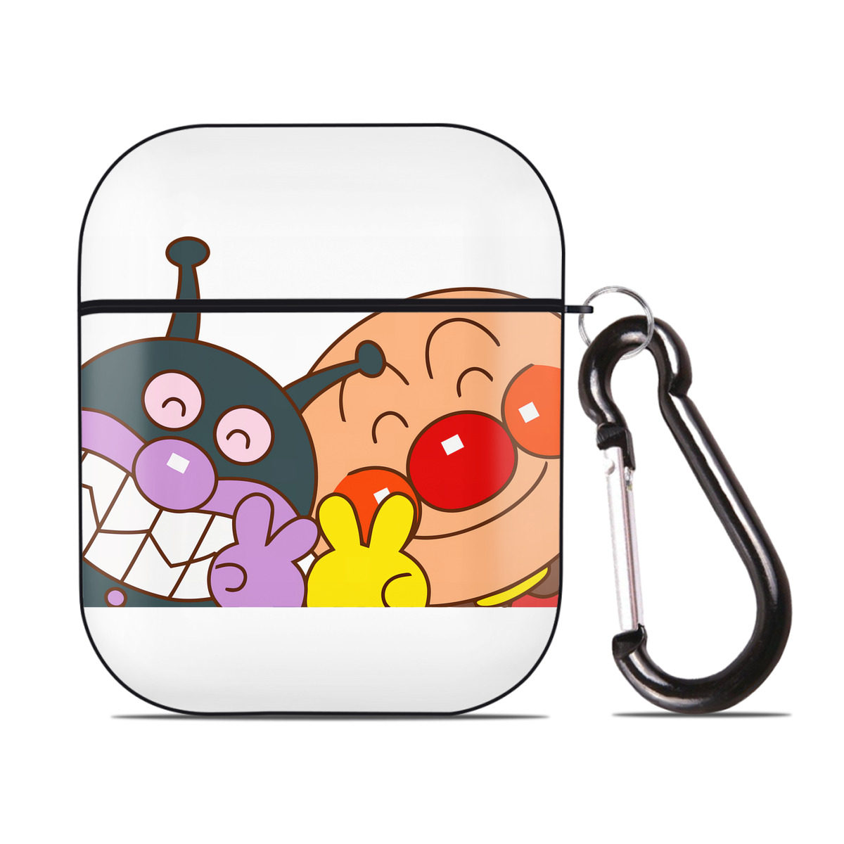 （画像用） アンパンマン Anpanman AirPods 第2世代保護ケース ハードシェル ブラック 耐衝撃・防指紋・カラビナ付き